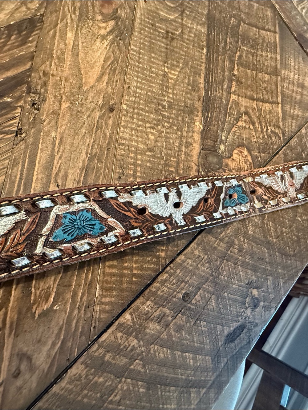 Vintage Handcrafted Brown Floral Embroidered Leather Belt Western Rustic Country - Picture 5 of 10